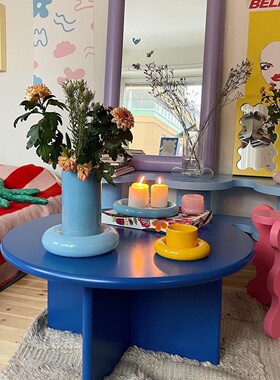 北欧简约椭圆茶几设计师简约民宿小户型中古风茶桌咖啡桌圆弧茶几