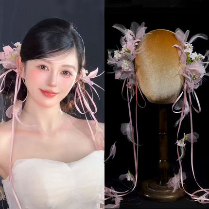 甜美蝴蝶结羽毛发饰婚礼新娘减龄气质边夹柔甜洛可可风跟妆头饰品