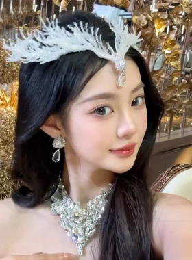 超仙新娘白色羽翼凤冠水滴发箍