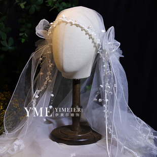 法式复古新娘新款蕾丝头纱铃兰花主婚纱礼服配饰影楼写真拍摄头纱