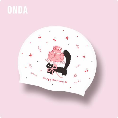 ONDA原创卡通猫咪硅胶泳帽防水防滑不勒头高弹力游泳帽