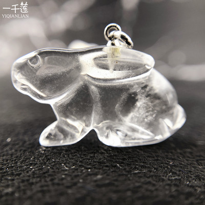 一千莲棉绳链小白兔子吃惊兔吃晶兔天然白水晶吊坠