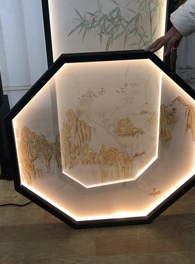 定制新款八边形铝合金灯带屏风新中式线条金属装饰画