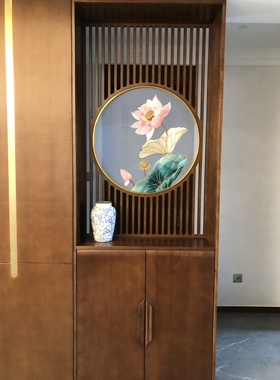 半透明双面刺绣苏绣家和荷花圆花格装饰画可来图定制摆台玻璃装裱