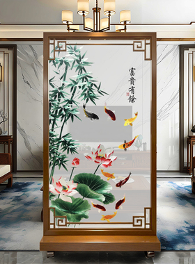 新中式实木屏风隔断刺绣