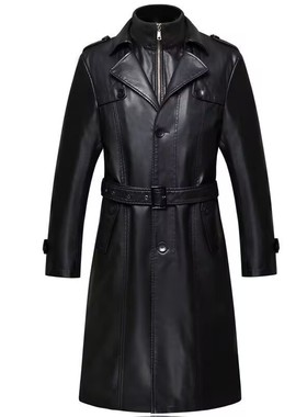 海宁真皮皮衣男长款过膝长款男士绵羊皮风衣西装领加绒加厚大衣