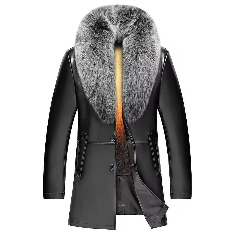 海宁真皮草皮衣男冬季加厚可拆貂毛内胆大毛领皮西服中老年爸爸装