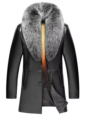 海宁真皮草皮衣男冬季加厚可拆貂毛内胆大毛领皮西服中老年爸爸装