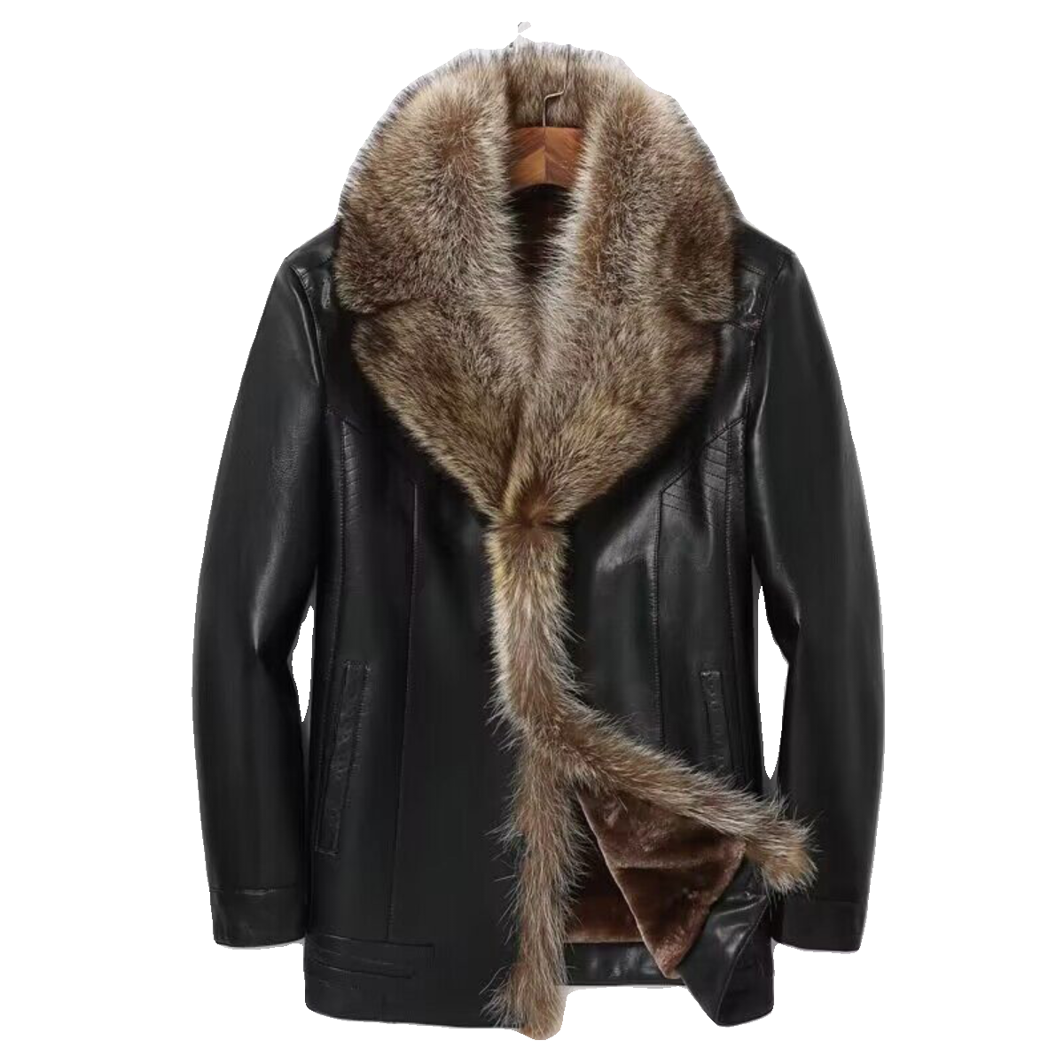 海宁貉子毛翻领皮毛一体皮衣男士皮草大衣真皮皮衣男加厚男式外套