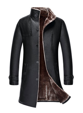 海宁男装真皮皮衣中长款立领绵羊皮皮毛一体男士加厚皮草大衣外套