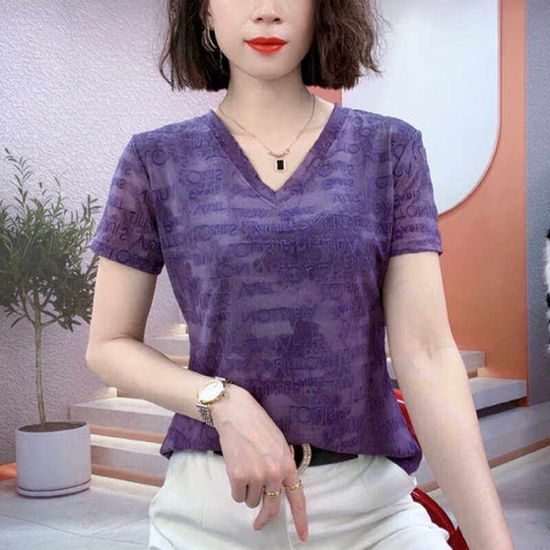 2026夏季新款V领短袖t恤女时尚潮流洋气妈妈装上衣显瘦减龄小衫女