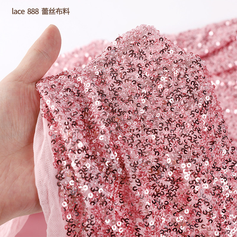 重工3毫米弹力网珠片绣花面料礼服舞台服装布料背景布有垂感