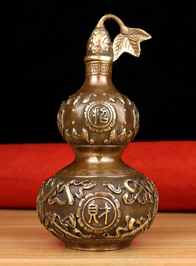 中式风空心铜葫芦家居客厅装饰品