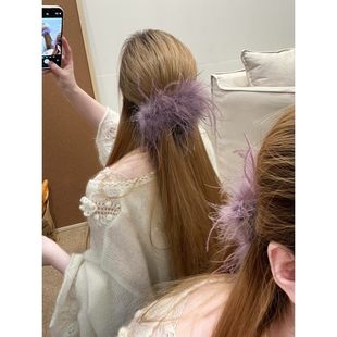 小脑瓜的店13cm加毛量驼鸟毛发抓后脑勺鲨鱼夹氛围感头饰发饰环保