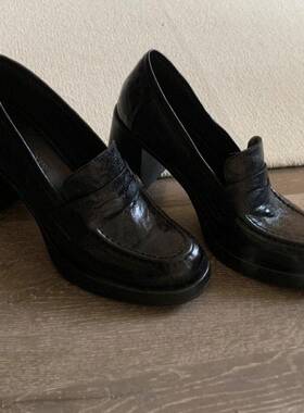 皮3rd粗tiHIOme时8cm静音跟跟叄乐福鞋百搭头层羊皮高跟一脚蹬鞋