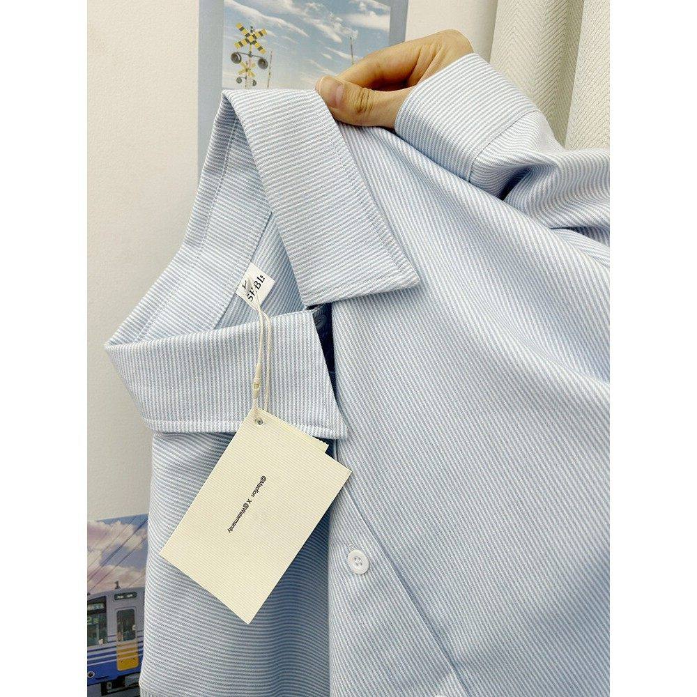 奶蓝bc的店蓝色条纹衬衫女2025春季新款polo上衣外套,女装/女士精品,衬衫,淘宝优惠券,粉丝福利购,淘宝优惠卷