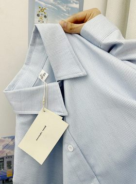 奶蓝bc的店蓝色条纹衬衫女2025春季新款polo上衣外套