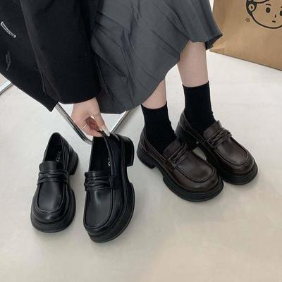 英小小旅禕XIAOYI的店伦风5cmHDQ厚底一脚蹬乐福鞋通小皮鞋勤游暴