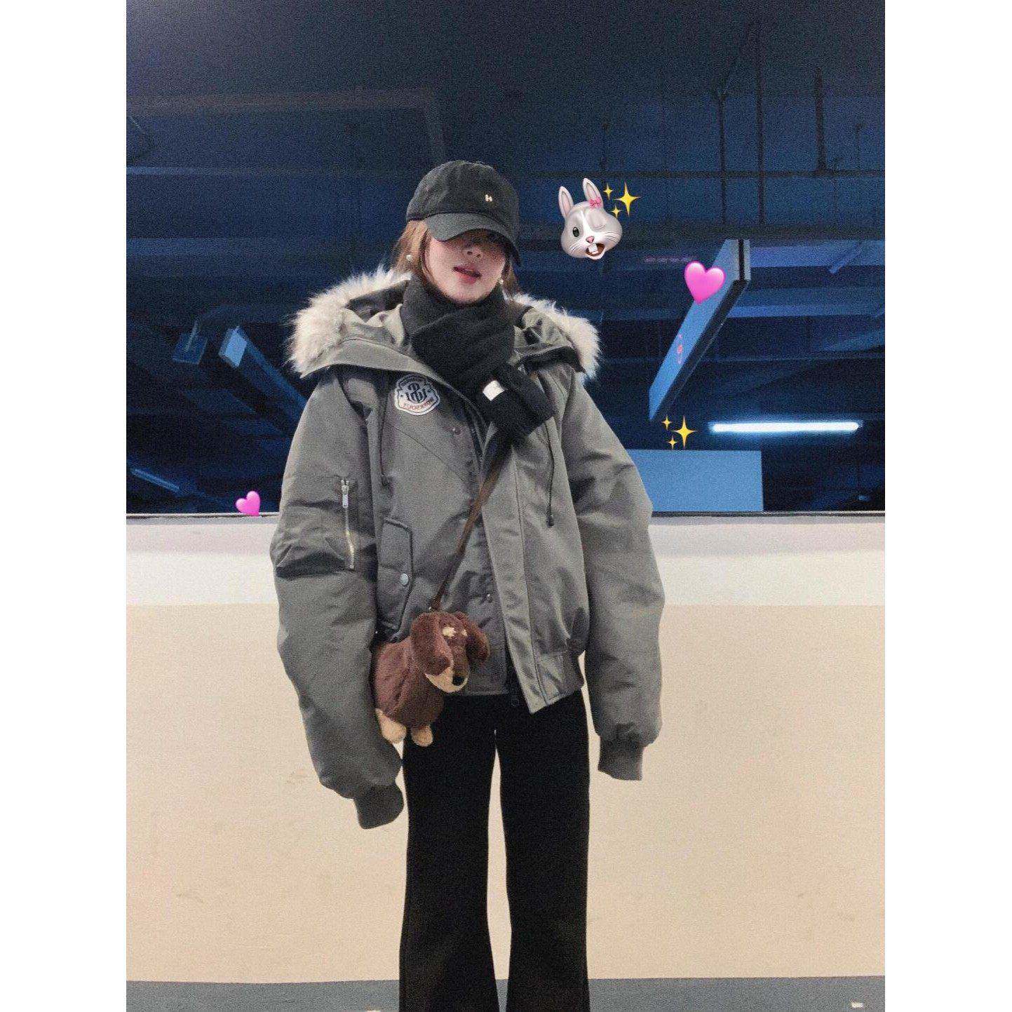 努力当个富婆的店工装大毛领棉衣女短款2025新款冬装加厚外套潮