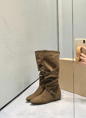 张朱皓然【苏茵茵sheii】挪威堆堆靴~5cm内增高中高筒靴女西部靴
