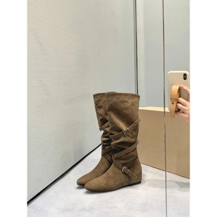 张朱皓然【苏茵茵sheii】挪威堆堆靴~5cm内增高中高筒靴女西部靴