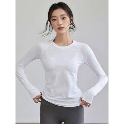 manny曼妮Yoga瑜伽速乾正肩长袖H版型透气圆领运动T恤瑜伽普拉提