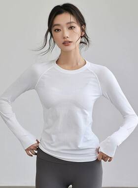 manny曼妮Yoga瑜伽速干正肩长袖H版型透气圆领运动T恤瑜伽普拉提