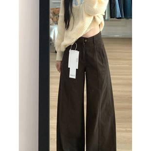 总是被夸漂亮的店大亮 漂美咖色直筒牛仔裤秋季高腰女休式闲MVG裤