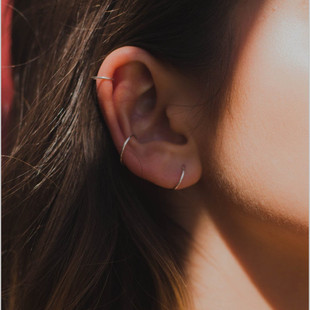 手作ins极简圆圈耳环纯银18K金气质韩国养耳洞小耳圈女耳骨夹鼻环