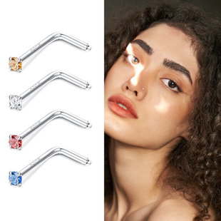 1.5mm超闪彩锆纯银鼻钉女欧美百搭L型穿刺穿孔防过敏隐形男耳骨钉