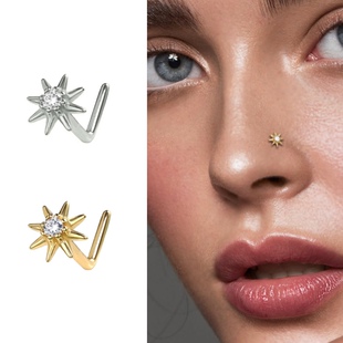 925纯银超闪鼻钉女迷你太阳花欧美穿刺气质养鼻洞防过敏耳骨钉