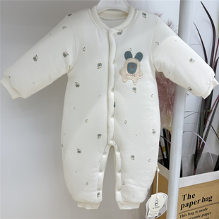 戴维露西婴儿厚棉连体哈衣冬女宝夹棉闭裆加厚爬服家居丝棉连体衣