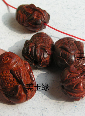 diy小叶紫檀精雕连年有余散珠