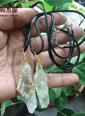 天然绿水晶原石权杖吊坠锁骨链原创男女小众设计款百搭ins项链