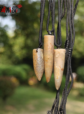 原创设计天然箭石吊坠白垩纪海洋生物化石项链男女同款复古毛衣链
