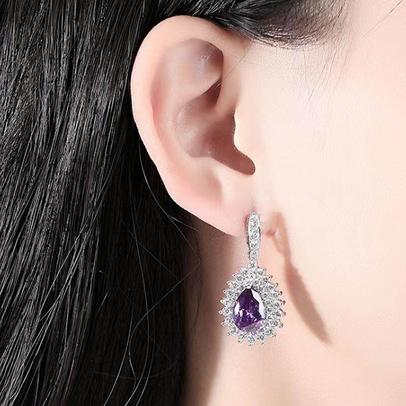 S925纯银18k白金莫桑钻石水滴珠宝展伴娘高级感女首饰耳环耳坠