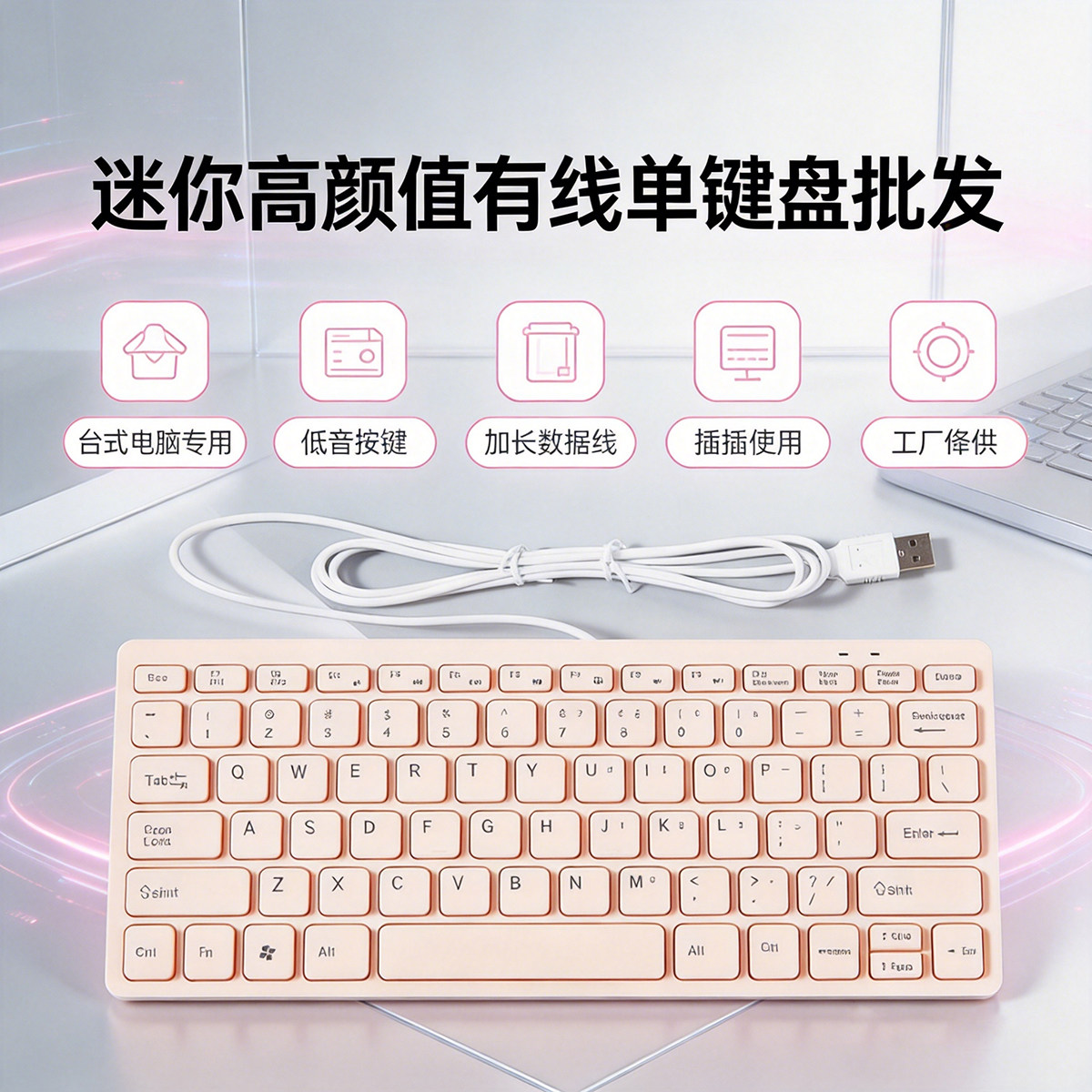78键小键盘带数字键有线迷你键盘粉色键盘女生笔记本台式电脑通用