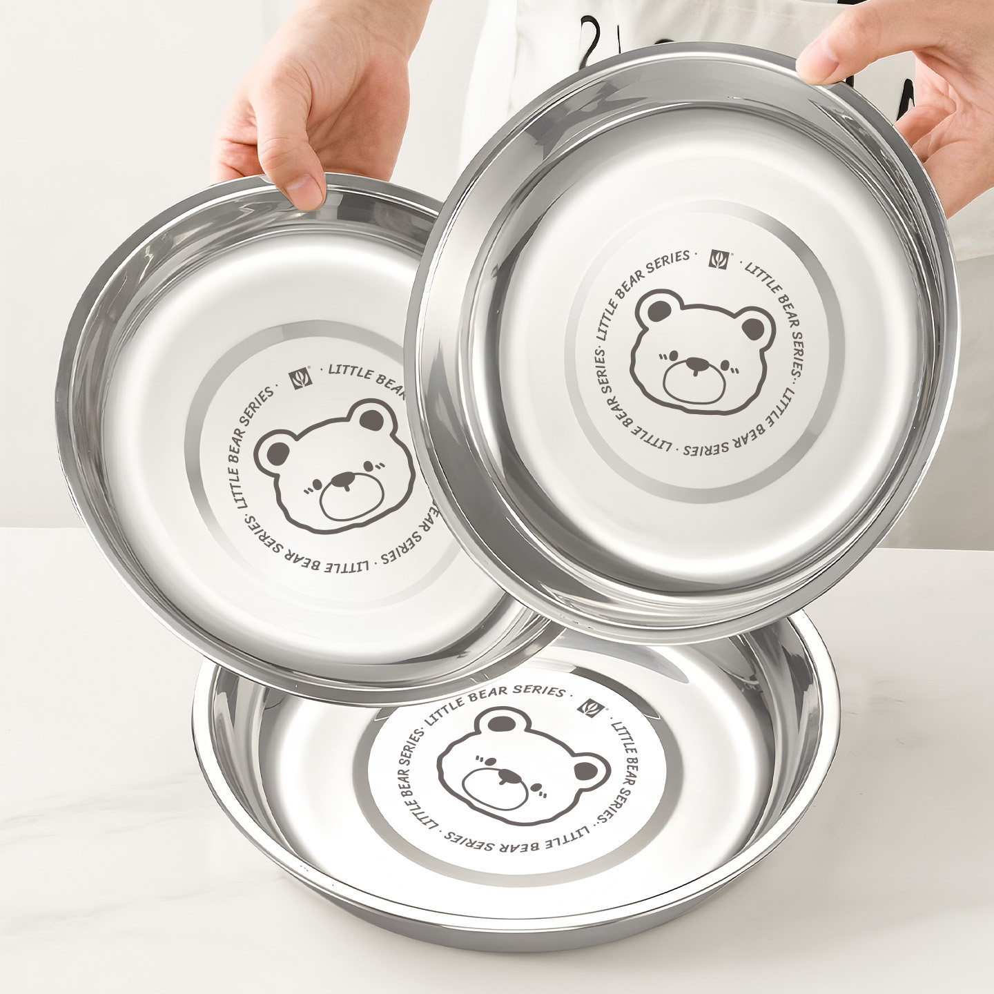 国风不锈钢盘浅圆盘菜盘餐盘加厚