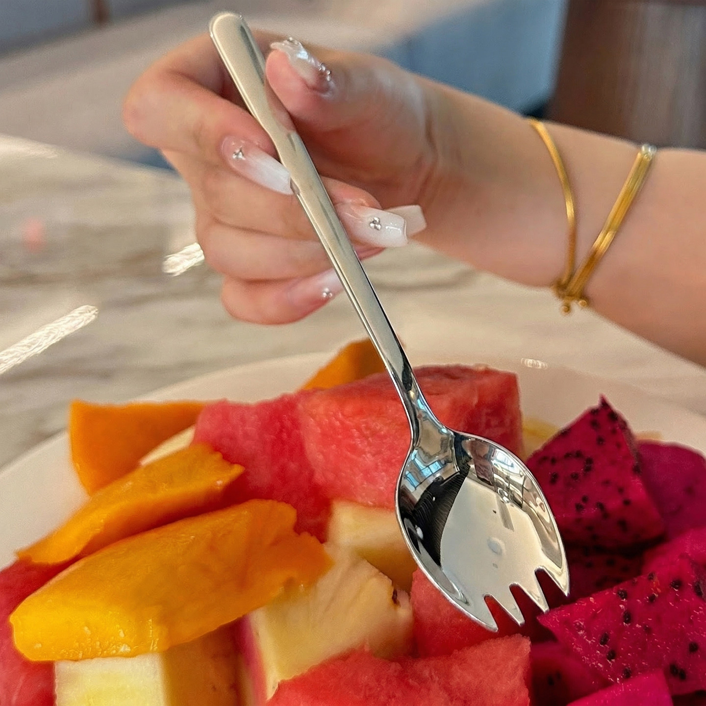 网红吃西瓜专用勺子叉子高颜值不锈钢夏天挖西瓜的勺子西瓜神器