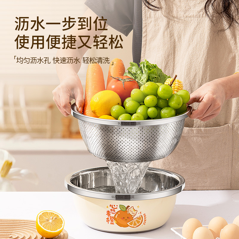 不锈钢沥水篮洗菜盆加厚和面盆