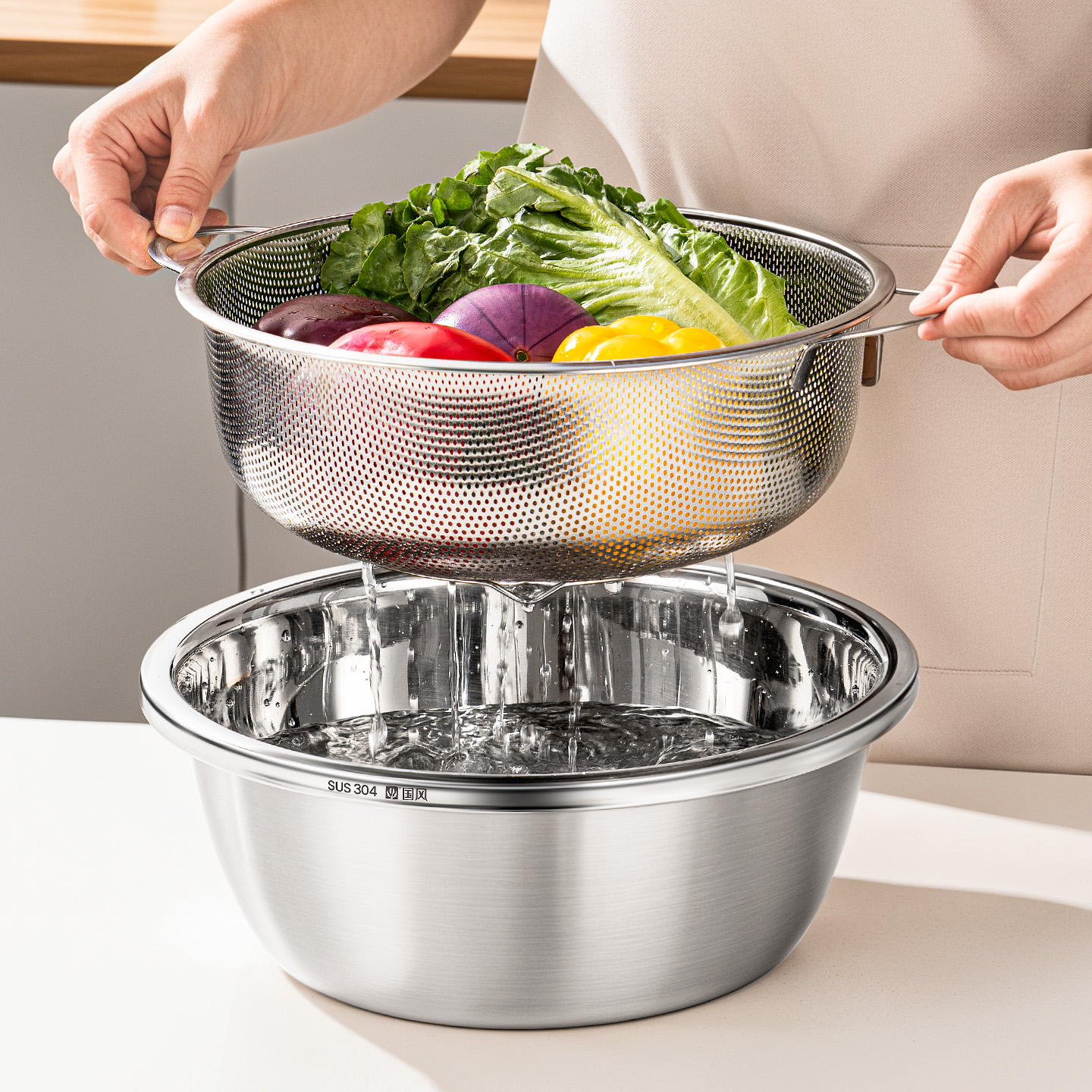 厨房洗菜盆沥水篮新款双耳淘米筛