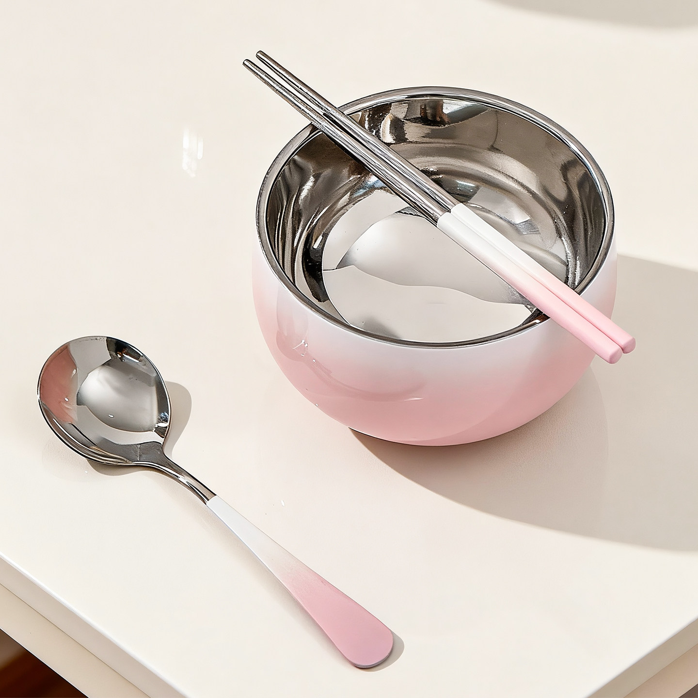 316L不锈钢碗渐变色家用女生碗吃饭2025新款碗筷单人一套个人