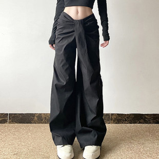 辣妹低腰宽松长裤 不规则设计褶皱腰头休闲裤 希腊美学 ROCKMORE
