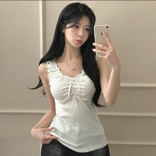 ROCKMORE bm风波点木耳边V领背心性感显胸白色上衣夏 纯欲少女