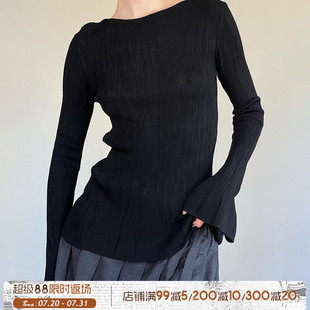 显瘦打底上衣 ROCKMORE 黑色主义 极简基础圆领喇叭袖 T恤女修身