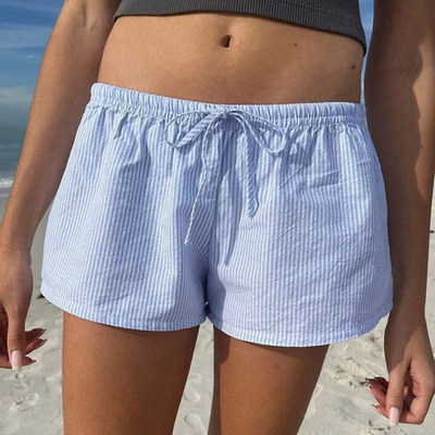 蓝色条纹系带宽松百搭热裤
