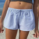 低腰宽松百搭热裤 ROCKMORE 蓝色条纹系带休闲短裤 辣妹 夏 美式