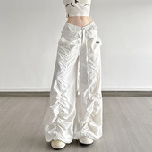 ROCKMORE 夏 宽松显瘦长裤 酷辣休闲 白色双腰头设计感褶皱阔腿裤