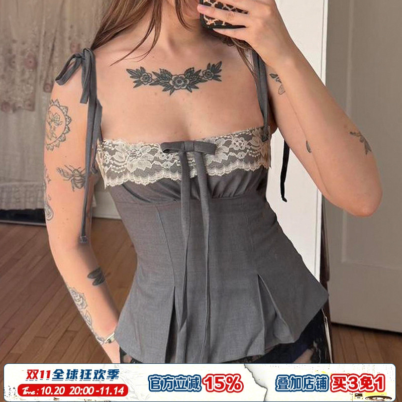 少女感蝴蝶结蕾丝拼接内搭小吊带