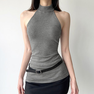 毛织背心中长款 小高领挖肩无袖 辣妹上衣潮 格雷系少女 ROCKMORE